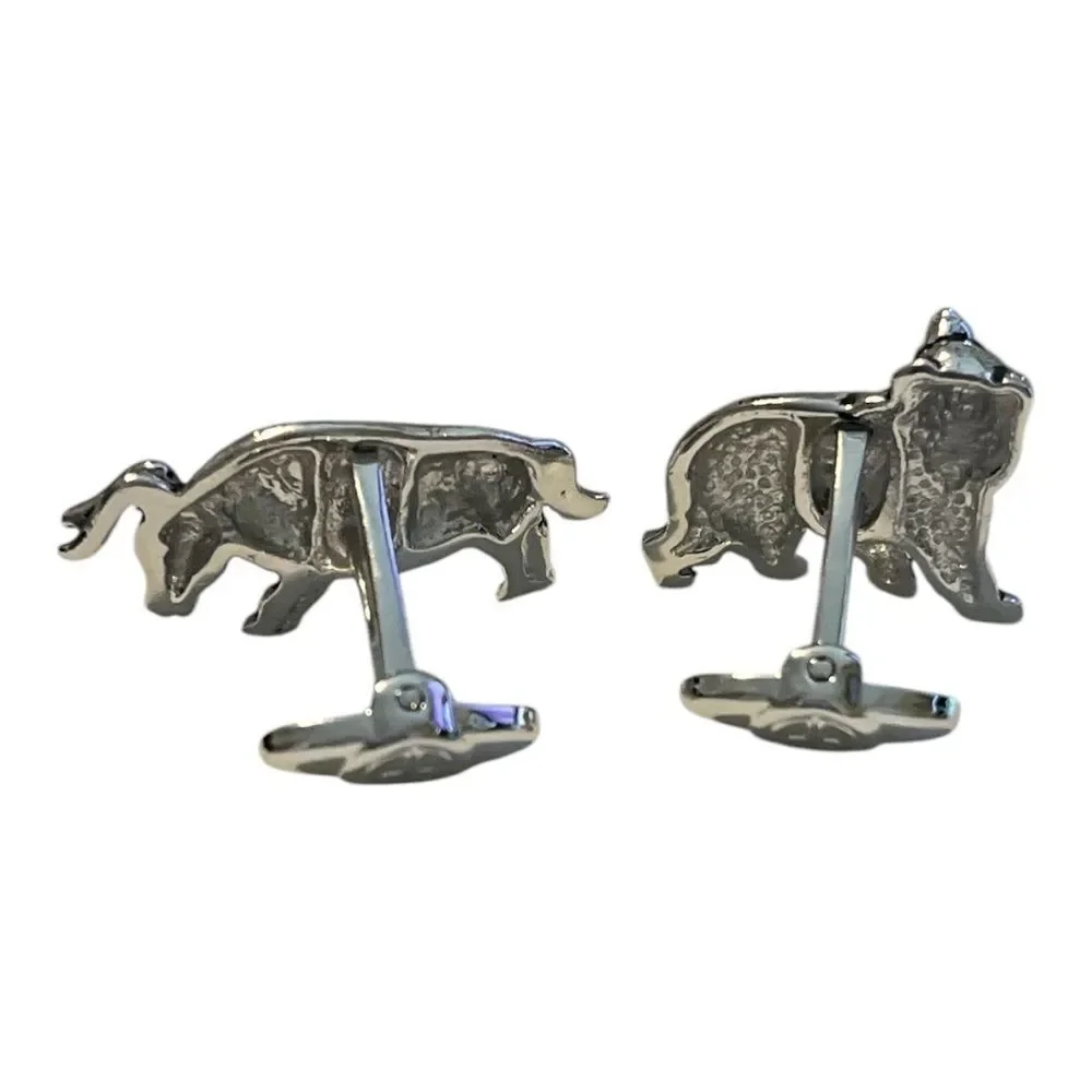 MEN'S DOLAN & BULLOCK STERLING SILVER BULL & BEAR CUFFLINK SET -NWOT-